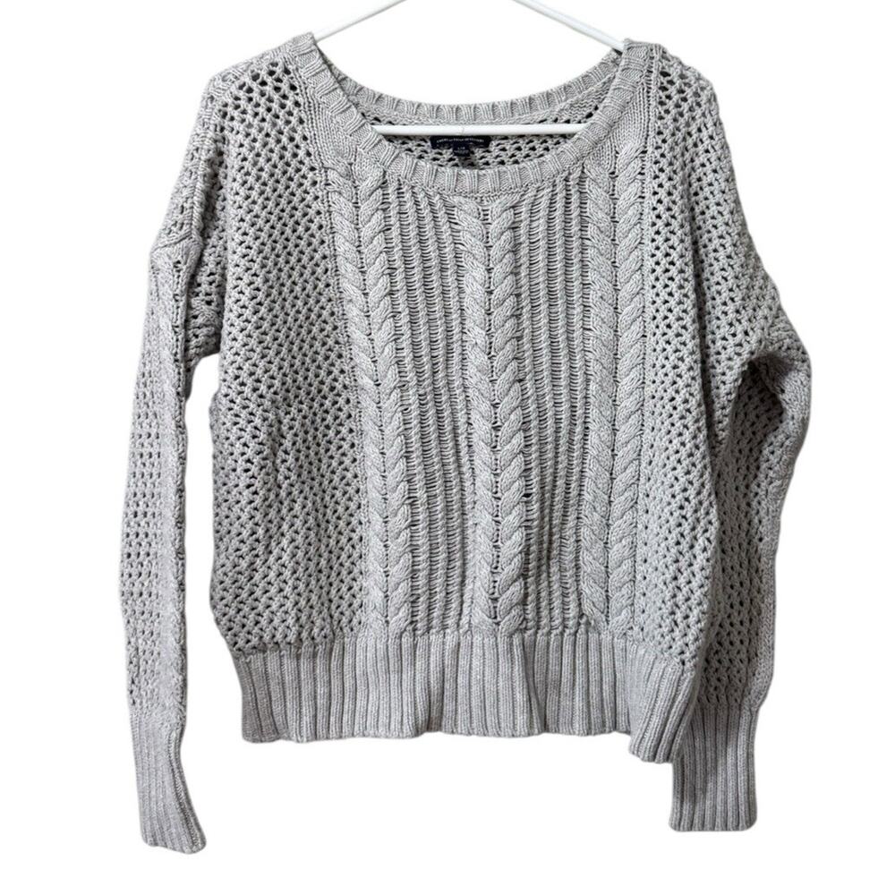 American Eagle Women Size Large Chunky Knit Sweater Preppy Ribbed Wool Blend